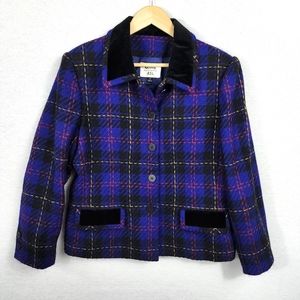 Vintage Y2K Wool Plaid Royal Blue Blazer Jacket
